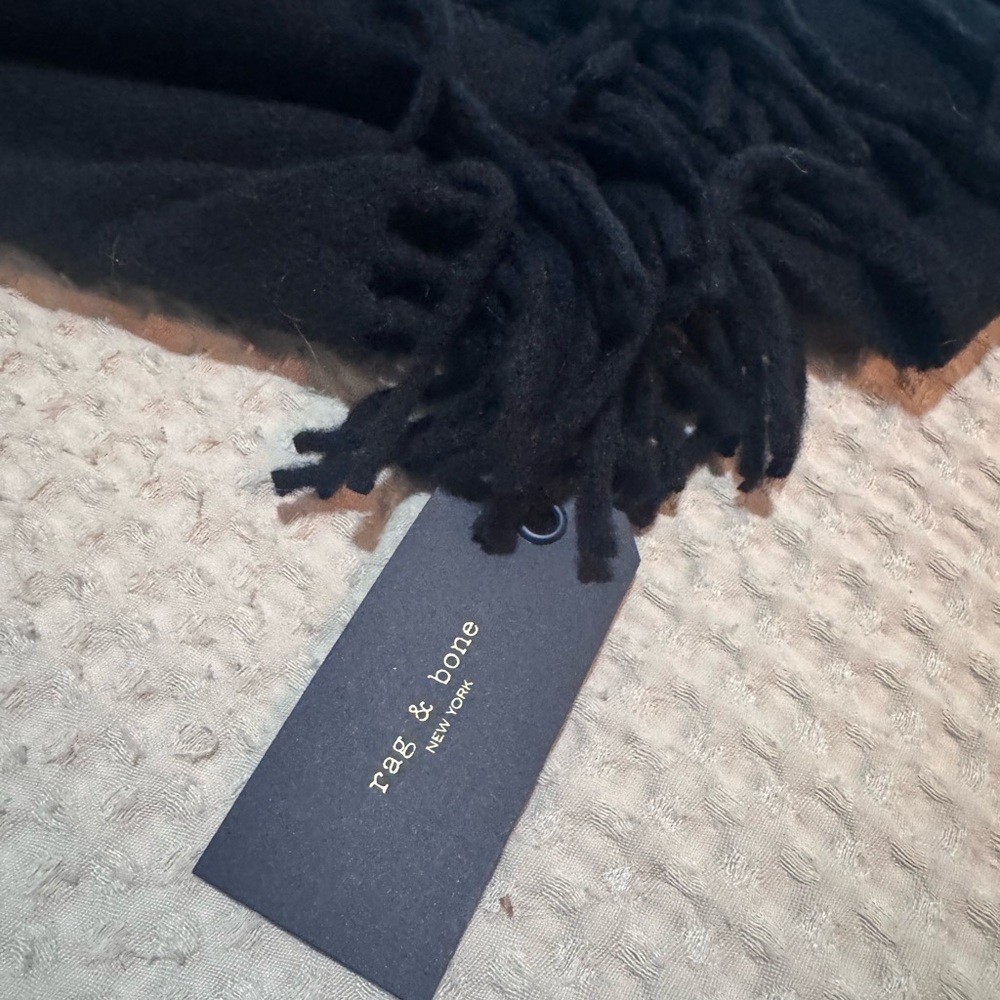 rag & bone Black Fringe Poncho with Brand Tag